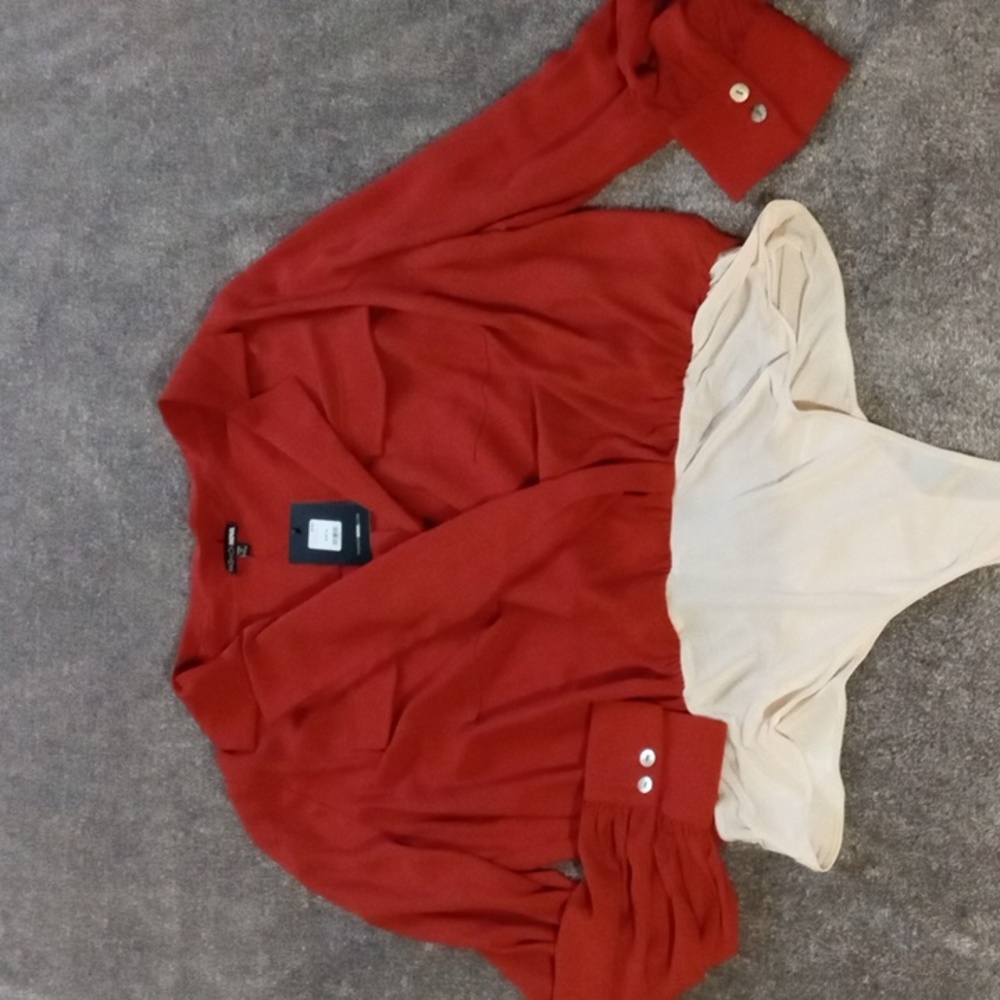 Fashion Nova NWT Business Brunch Collared Bodysuit rust and cream